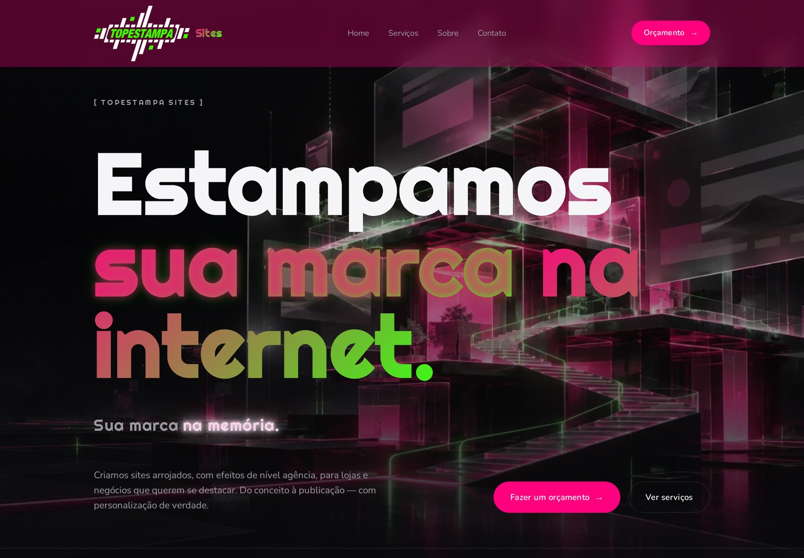 Criação de sites: seu negócio ainda precisa de um? Site da TopEstampa Sites: hero Estampamos sua marca na internet com design premium