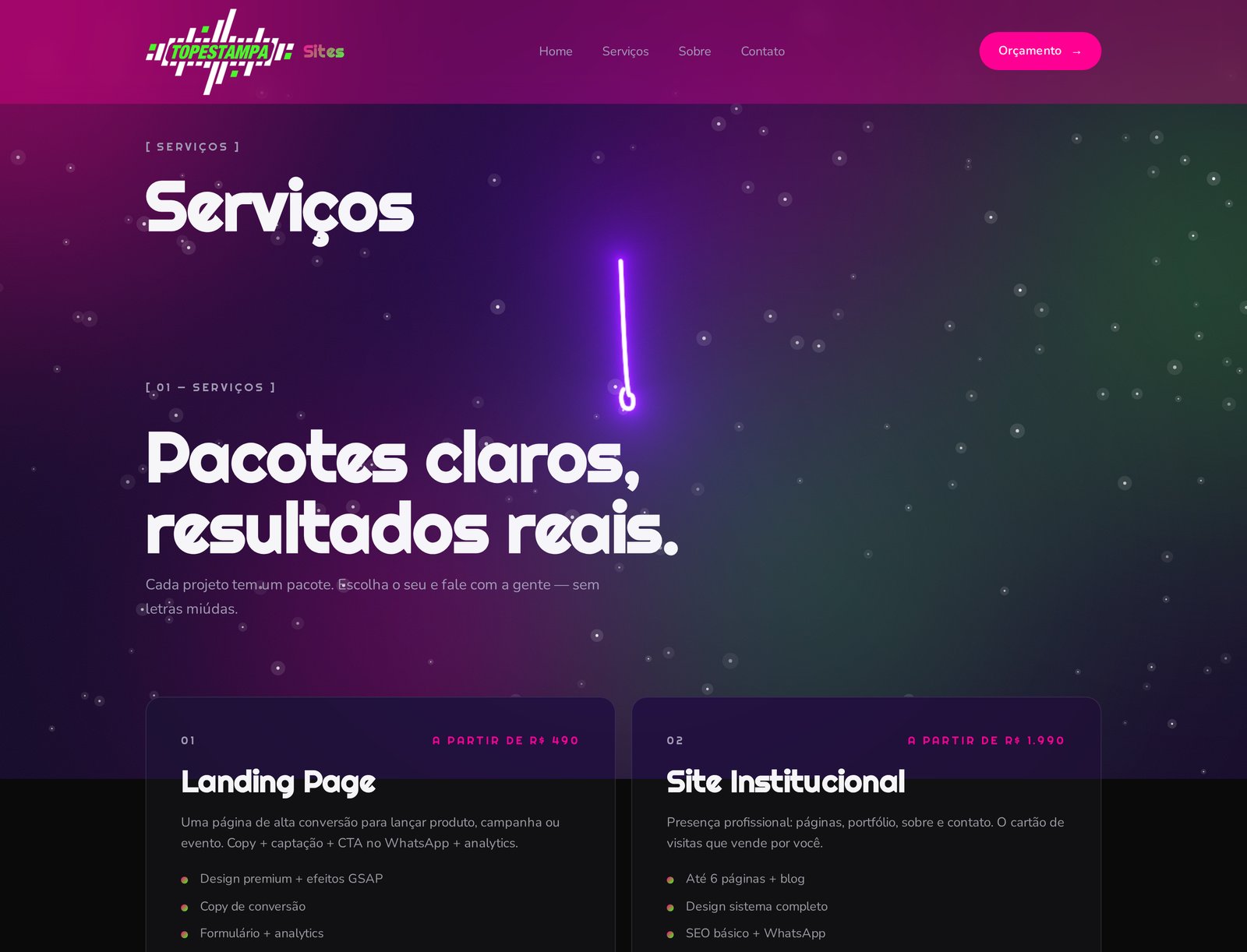 Criação de sites: seu negócio ainda precisa de um? Página de serviços da TopEstampa Sites com pacotes de criação de sites e lojas virtuais